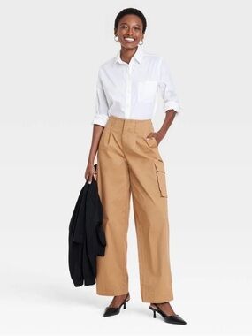 A New Day Women's High Rise Wide Leg Classic Fit Full Cargo Tan